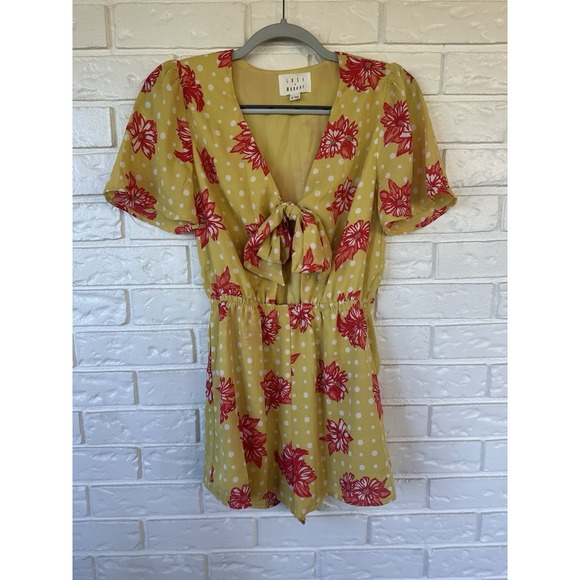Lost Pants - Lost + Wander Yellow Polka Dot Floral Romper XS